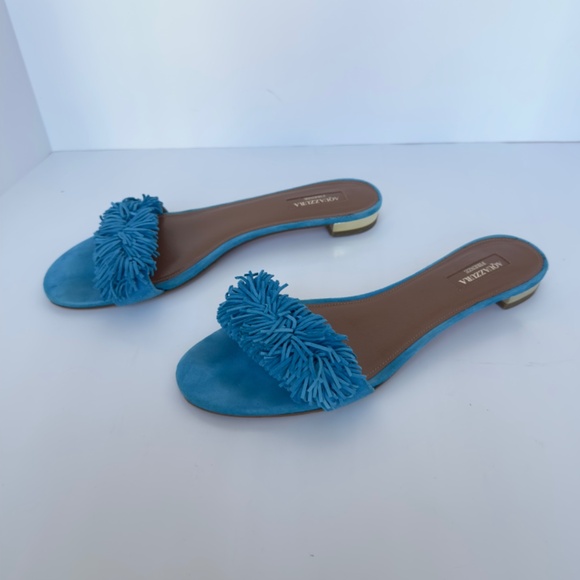 Aquazzura Blue Suede “Wild Thing” Flat Sandals, IT 40.5, Excellent Condition. - Picture 4 of 14